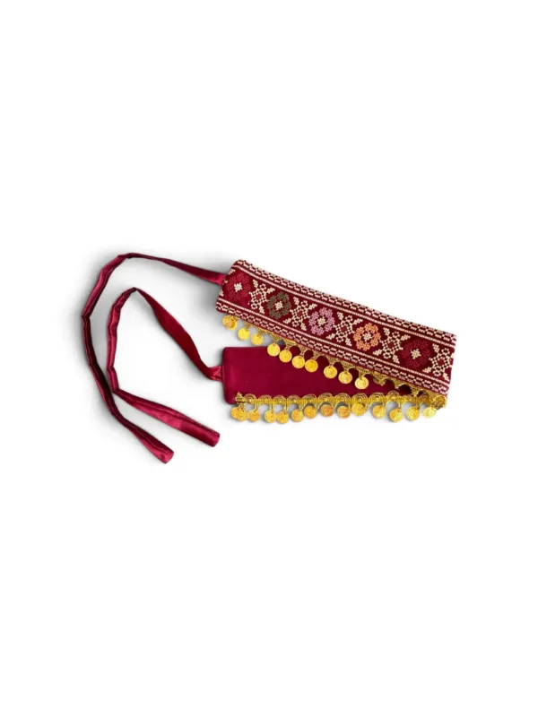 Burgundy Tatreez Headband with Coins